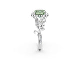 White gold Fancy Green Asscher Cut Diamond Halo Ring with Vintage Split Shank and Four-Prong Setting_108