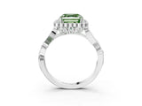 White gold Fancy Green Asscher Cut Diamond Halo Ring with Vintage Split Shank and Four-Prong Setting_109