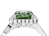 White gold Fancy Green Asscher Cut Diamond Halo Ring with Vintage Split Shank and Four-Prong Setting_110