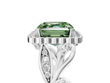White gold Fancy Green Asscher Cut Diamond Halo Ring with Vintage Split Shank and Four-Prong Setting_111