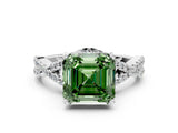 White gold Fancy Green Asscher Cut Diamond  Halo Twist Band Solitaire Prong Setting Ring_12