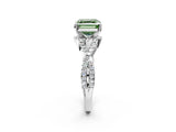 White gold Fancy Green Asscher Cut Diamond  Halo Twist Band Solitaire Prong Setting Ring_14