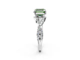 White gold Fancy Green Asscher Cut Diamond  Halo Twist Band Solitaire Prong Setting Ring_26