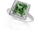 White gold Fancy Green Asscher  Cut Diamond Milgrain Floral Halo Engagement Ring with Pavé Band_16