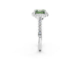 White gold Fancy Green Asscher  Cut Diamond Milgrain Floral Halo Engagement Ring with Pavé Band_17