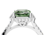 White gold Fancy Green Asscher  Cut Diamond Milgrain Floral Halo Engagement Ring with Pavé Band_19