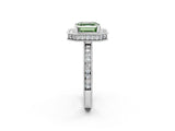 White gold Fancy Green Asscher Cut Diamond Milgrain Halo Engagement Ring with Round Pavé Band and Prong Setting_14
