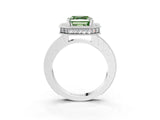 White gold Fancy Green Asscher Cut Diamond Milgrain Halo Engagement Ring with Round Pavé Band and Prong Setting_15