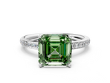 White gold Fancy Green Asscher  Cut Diamond Pavé Band Ring with Four-Prong Setting_17