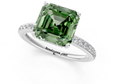 White gold Fancy Green Asscher  Cut Diamond Pavé Band Ring with Four-Prong Setting_18