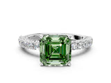 White gold Fancy Green Asscher Cut Diamond Pavé Band Solitaire Ring with Prong Setting_17