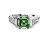 White gold Fancy Green Asscher  Cut Diamond Pavé Band Solitaire with Four-Prong Setting_15