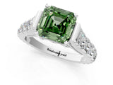 White gold Fancy Green Asscher  Cut Diamond Pavé Band Solitaire with Four-Prong Setting_16