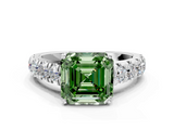 White gold Fancy Green Asscher  Cut Diamond Pavé Band Solitaire with Four-Prong Setting_3