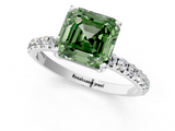White gold Fancy Green Asscher  Cut Diamond Pavé Band Solitaire with Four-Prong Setting_44