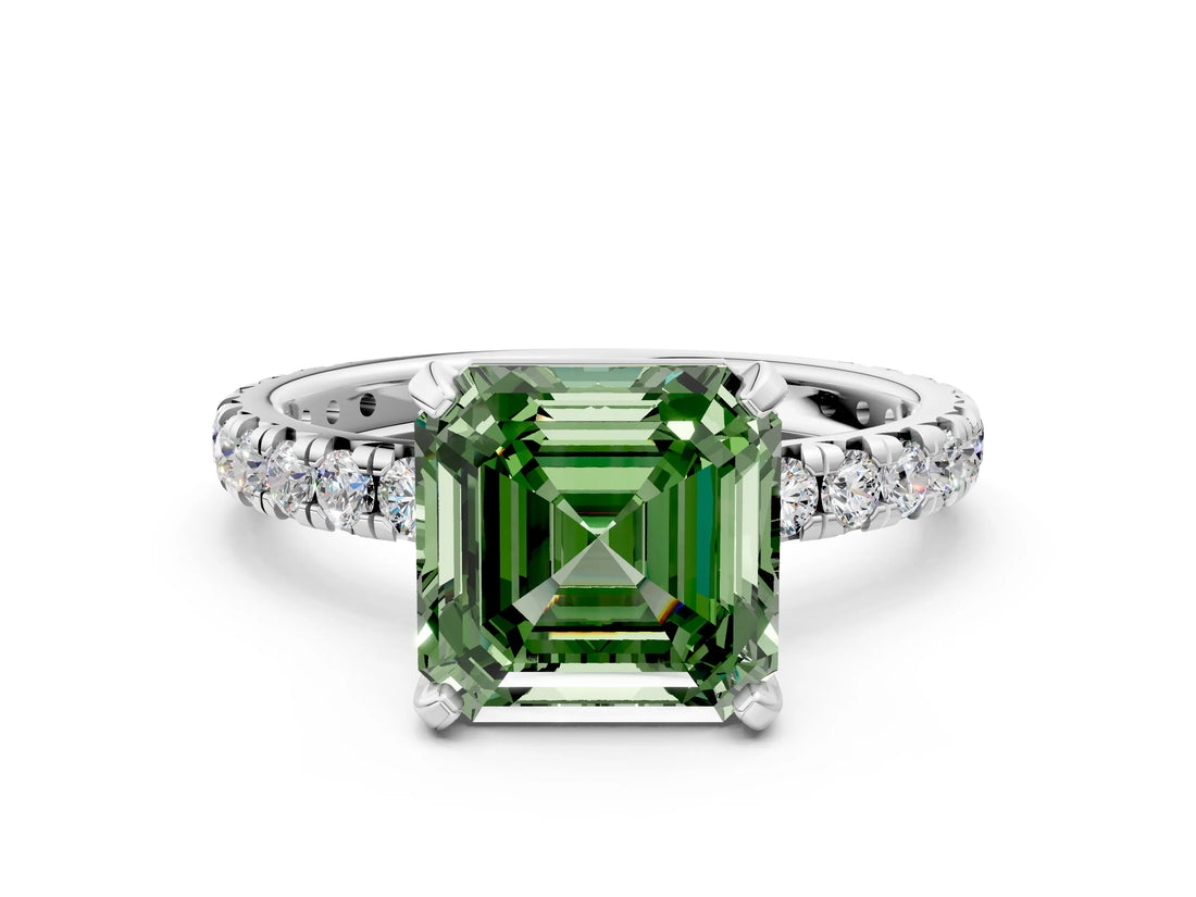 White gold Fancy Green Asscher  Cut Diamond Pavé Band with Four-Prong Setting_12