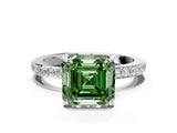 White gold Fancy Green Asscher Cut Diamond Pavé Engagement Ring with Round  Accents and Prong Setting_58