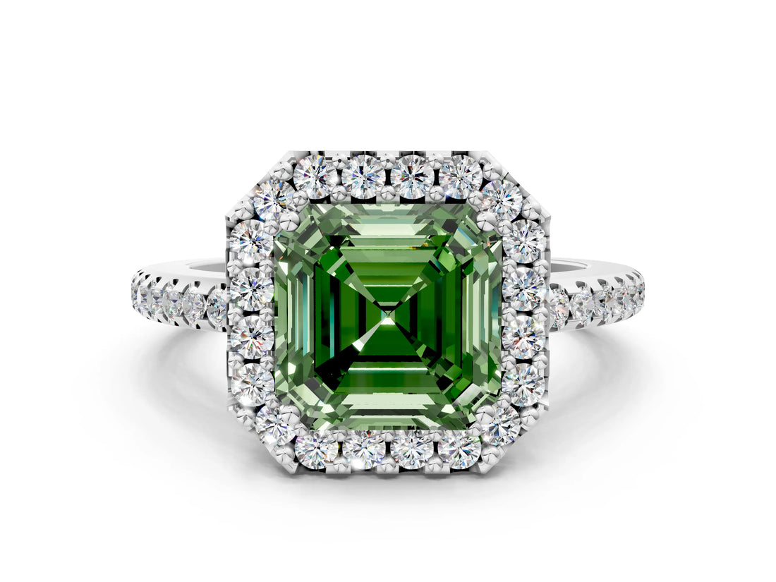 White gold Fancy Green Asscher Cut Diamond Pavé Halo Ring with Four-Prong Setting_41