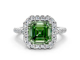White gold Fancy Green Asscher Cut Diamond Pavé Halo Ring with Four-Prong Setting_46