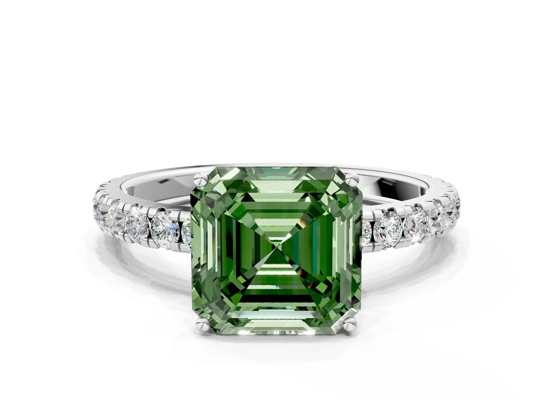 White gold Fancy Green Asscher Cut Diamond Pavé Solitaire Engagement Ring with Four-Prong Setting_82