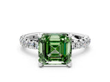 White gold Fancy Green Asscher Cut Diamond Pavé Solitaire Ring with Round Band and Prong Setting_12