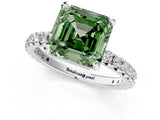 White gold Fancy Green Asscher Cut Diamond Pavé Solitaire Ring with Round Band and Prong Setting_13