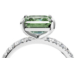White gold Fancy Green Asscher Cut Diamond Pavé Solitaire Ring with Round Band and Prong Setting_16