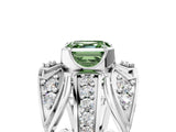 White gold Fancy Green Asscher Cut Diamond Pave Art Deco Split Shank Ring with Four-Prong Setting_5
