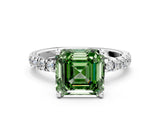White gold Fancy Green Asscher Cut Diamond Pave Band Solitaire Ring with Round  and Prong Setting_77