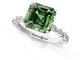 White gold Fancy Green Asscher Cut Diamond Ring with Marquise and Round  Side Stones and Four-Prong Setting_42
