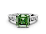 White gold Fancy Green Asscher Cut Diamond Ring with Milgrain Pavé Band and Four-Prong Setting_32