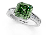 White gold Fancy Green Asscher Cut Diamond Ring with Milgrain Pavé Band and Four-Prong Setting_33
