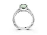 White gold Fancy Green Asscher Cut Diamond Ring with Milgrain Pavé Band and Four-Prong Setting_35