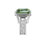 White gold Fancy Green Asscher Cut Diamond Ring with Milgrain Pavé Band and Four-Prong Setting_37