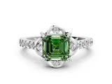White gold Fancy Green Asscher Cut Diamond Ring with Pavé Band and Floral Prong Setting_39
