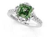 White gold Fancy Green Asscher Cut Diamond Ring with Pavé Band and Floral Prong Setting_40