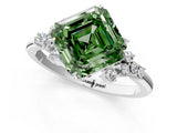 White gold Fancy Green Asscher Cut Diamond Ring with Side Stones and Four-Prong Setting_119