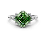 White gold Fancy Green Asscher Cut Diamond Ring with Side Stones and Four-Prong Setting_122