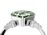 White gold Fancy Green Asscher Cut Diamond Ring with Side Stones and Four-Prong Setting_126