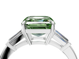 White gold Fancy Green Asscher  Cut Diamond Ring with Tapered Baguette Side Stones in Four-Prong Setting_4