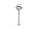White gold Fancy Green Asscher Cut Diamond Scalloped Halo Engagement Ring with Round Shared Prong Band_14