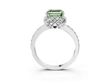White gold Fancy Green Asscher Cut Diamond Scalloped Halo Engagement Ring with Round Shared Prong Band_15