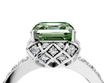 White gold Fancy Green Asscher Cut Diamond Scalloped Halo Engagement Ring with Round Shared Prong Band_16