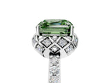 White gold Fancy Green Asscher Cut Diamond Scalloped Halo Engagement Ring with Round Shared Prong Band_17