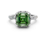White gold Fancy Green Asscher Cut Diamond Scalloped Halo Engagement Ring with Round Shared Prong Band_36