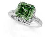 White gold Fancy Green Asscher Cut Diamond Scalloped Halo Engagement Ring with Round Shared Prong Band_37
