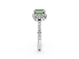 White gold Fancy Green Asscher Cut Diamond Scalloped Halo Engagement Ring with Round Shared Prong Band_38