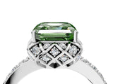 White gold Fancy Green Asscher Cut Diamond Scalloped Halo Engagement Ring with Round Shared Prong Band_40