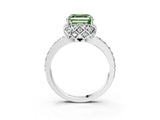 White gold Fancy Green Asscher Cut Diamond Scalloped Halo Engagement Ring with Round Shared Prong Band_51