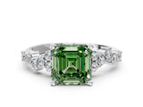 White gold Fancy Green Asscher Cut Diamond Scattered Round Accent Ring with Prong Setting_13